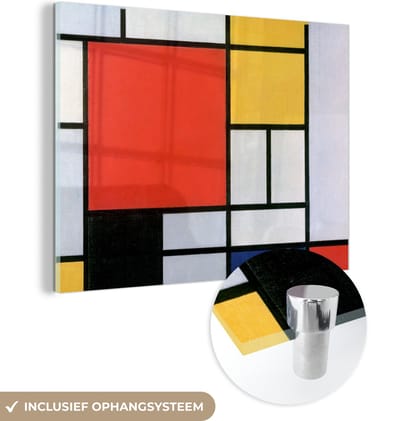 MuchoWow® Glasschilderij 120x90 cm - Schilderij acrylglas - Kunst - Mondriaan - Oude meesters - Foto op glas - Schilderijen