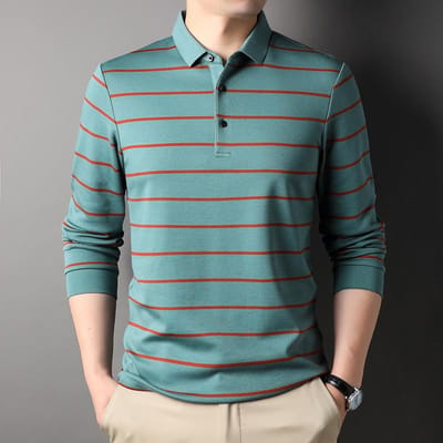 Heren Casual T-shirt met lange mouwen en revers voor de herfst, Katoen met strepen voor vrijetijdsbesteding voor mannen van middelbare leeftijd, Nieuw poloshirt voor heren XXXL gray
