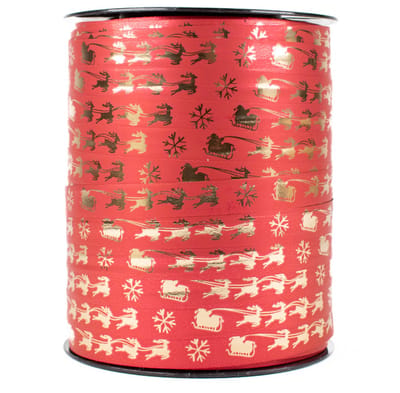 Kerstlint - krullint - cadeaulint - 10 mm x 250 meter - rood/goud - arrenslee