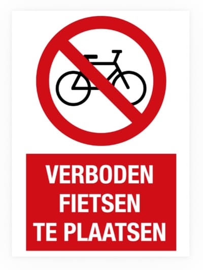 Premium 'Verboden fietsen te plaatsen' Sticker - 14,8cm x 10,5cm - Verboden voor fietsen - Geen fietsen plaatsen - UV & Waterproof - Weerbestendig Vinyl - Rood/Wit - Veiligheidssticker