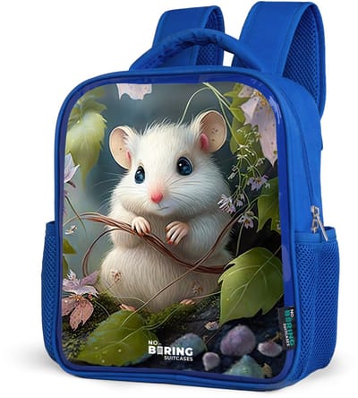 NoBoringSuitcases.com® - Rugzak blauw - Schooltas jongens - Muisje omringd door bladeren - Kinder rugtas jongen - Boekentas kind - Kinderrugzak voor school - Schoolrugzak
