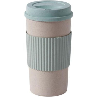 Schattige Herbruikbare Reisbeker To Go Koffiebeker Mok met Deksel Tarwestro Bekerhoes voor Thee en Koffie Blue 301-400ml gray