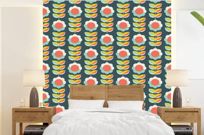 Behang - Fotobehang Retro - Bloemen - Scandinavisch - Breedte 220 cm x hoogte 240 cm