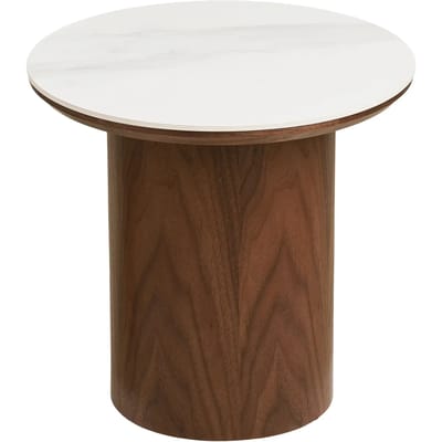 House Nordic Bijzettafel Noli - Rond Keramisch Wit/Donkerbruin - Ø40x38cm