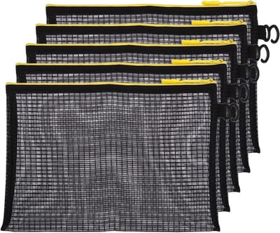 Set van 5 Gele Mesh Cosmetische Tassen, Nylon Rits Etuis voor Make-up, Reizen en Organisatie