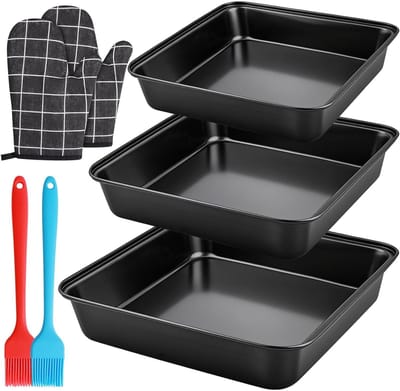 Brownie bakvorm set van 3, diverse maten, met bakpenselen en ovenhandschoenen, ideaal voor cake, brownies en lasagne bakken