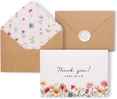 Bedankkaartjes Set met Enveloppen en Zegelstickers, 24 Stuks Vintage Bloemen