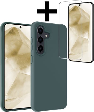 Hoesje - Met Screenprotector - Geschikt voor Samsung Galaxy A55 - Sterk & Shockproof - Back Cover - Siliconen Case - Telefoon Hoes - Telefoonhoesjes - Donkergroen
