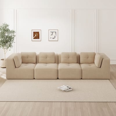 DESMIU Hoekbank 386 x 104 x 69 cm - Modulaire 4-Zits Met Diepe Zit En Zachte Kussens - Voor Woonkamer En Lounge - Corduroy Beige