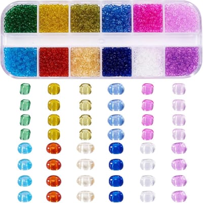 12/0 Glas Rocailles Transparante Ronde 12 Kleuren Mini 2mm Gladde Pony Spacer Kralen in Doos voor Sieraden Maken Oorbellen Armband Ketting Ambacht, gat: 1mm