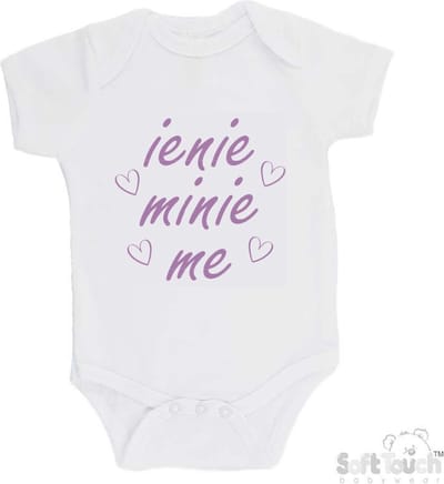 100% Katoenen Romper "Ienie minie me" Meisjes Katoen Wit/lila Maat 56/62