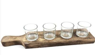 Woodart Houten Plank met 4 Waxineglaasjes – 40x9 cm – Sfeerverlichting – Waxinehouder Hout – Woondecoratie Kaarsenhouder