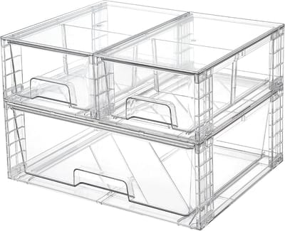 Set van 3 Grote Stapelbare Opbergladen voor Badkamer, Onderkast Organizers en Plastic Opbergdozen voor Keuken en Makeup
