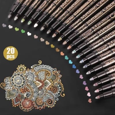 PromoHome Metallic Verfstiften Set - 20 Stuks Glitter Pennen voor Creatieve Projecten, Waterdichte UV-Bestendige Metallic Markers voor Glas, Hout, Steen, Textiel en Meer
