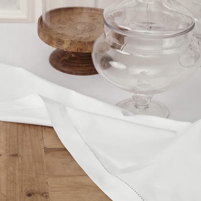 Tafelkleed Rechthoekig - Linnen Tafelkleed Katoen - Tafel Decoratie - Hemstitch Rand - 147 x 320 cm - Wit