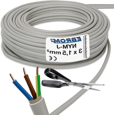Installatiekabel NYM-J - Mantelkabel Elektriciteitsdraad - Huisinstallatie - Koperen aders gekleurd - 3x15 mm2 - Grijs