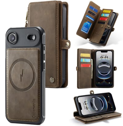 Casemania Hoesje Geschikt voor Apple iPhone Air - Sienna Brown - Geschikt voor MagSafe - Luxe Kunstlederen 2 in 1 Portemonnee Book Case met Extra Vakken