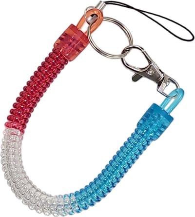 Fako Bijoux - Uittrekbare Sleutelhanger Spiraal - Uittrekbaar - Verend - 24cm - Blauw/Wit/Rood