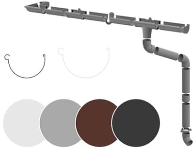 Regengoten Complete Set voor Dakoppervlakken tot 100 m² - PVC-U Kunststof in 4 Kleuren