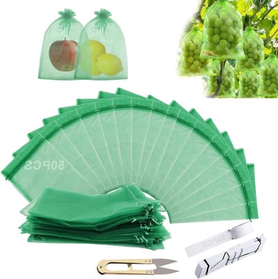 Fruitbeschermzakken - Trekkoord zakken - Oogst beschermen - Ademend en herbruikbaar - 50 stuks 30x20cm - Groen
