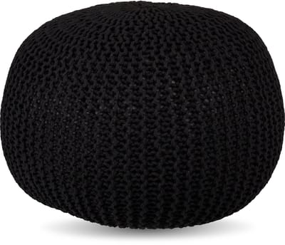 Poef - ⌀ 46 cm - gebreid - zwart
