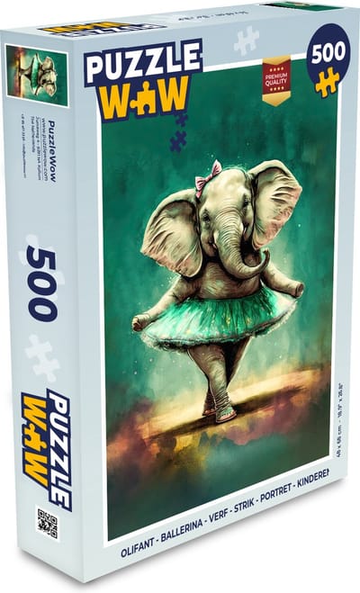 Puzzel Olifant - Ballerina - Verf - Strik - Portret - Kinderen - Legpuzzel - Puzzel 500 stukjes