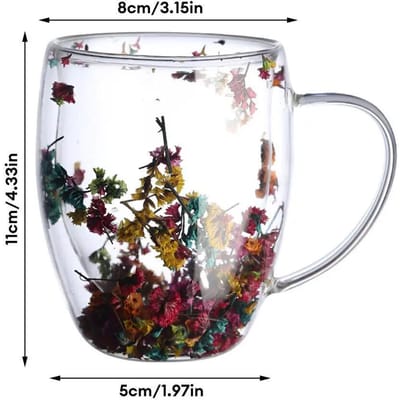 250/350ml Vullingen Gedroogde Bloemen Dubbelwandige Glazen Mok met Handvat Hittebestendig Thee Koffie Mok Mokken Espresso Melk Mok Cadeau 250ml gray