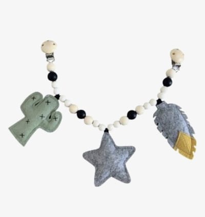 Wagenspanner cactus ster veer - kinderwagen - baby - spelen - accessoire - buggy
