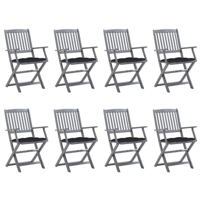 vidaXL - Inklapbare - stoelen - 8 - st - met - kussens - massief - acaciahout