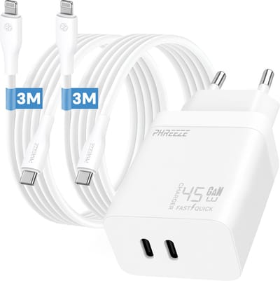 Phreeze oplader met 2 kabels geschikt voor iPhone 14 13 12 11 X XR XS Max Pro Mini Plus en iPad met Lightning kabel 3m