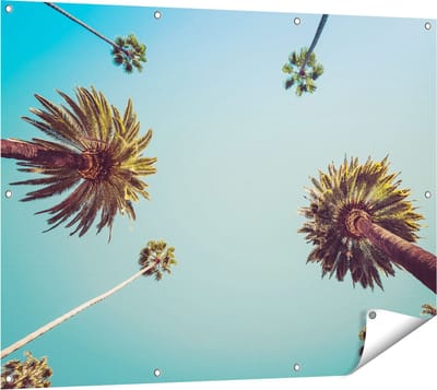 Gards Tuinposter Palmbomen met Bladeren in de Lucht - 120x90 cm - Tuindoek - Tuindecoratie - Wanddecoratie buiten - Tuinschilderij