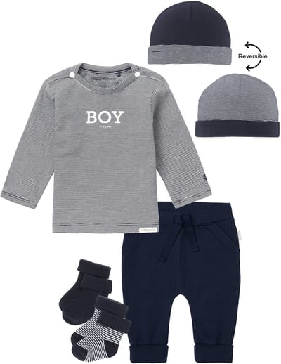 Noppies - kledingset - 5delig - Navy - Broek Naupli - Shirt Mewman - Must - 2 paar sokjes - Maat 44