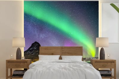 Behang - Fotobehang Aurora - Noorderlicht - Nacht - Breedte 260 cm x hoogte 260 cm