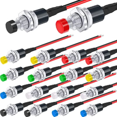 Dailygoody - 18 Stuks Mini Drukknoppen 3V-6V-12V-24V Voor Paneelmontage - Rood/Groen/Geel/Zwart/Blauw/Wit