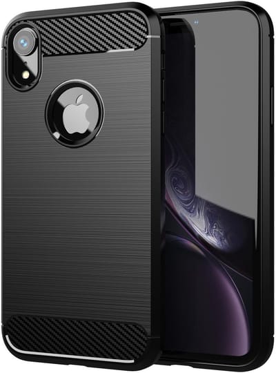 Cadorabo Hoesje geschikt voor Apple iPhone XR in Brushed Zwart - Beschermhoes van flexibel TPU siliconen in roestvrij staal-carbonvezel look Case Cover