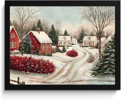 Poster in lijst - Fotolijst 40x30 cm - Posters - Kerstsfeer - Landelijk - Rood - Posterlijst zwart - Decoratie - Wanddecoratie woonkamer - Muurdecoratie slaapkamer - Kerstversiering - Kerstdecoratie voor binnen - Kerstmis
