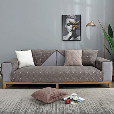 Moderne Effen Kleur Velvet Pluche Gewatteerde Bankhanddoek Superzachte Antislip Modulaire Bankhoes voor Woonkamer L-vorm Hoekhoes W70 x L70cm 1pc donkergrijze kleur