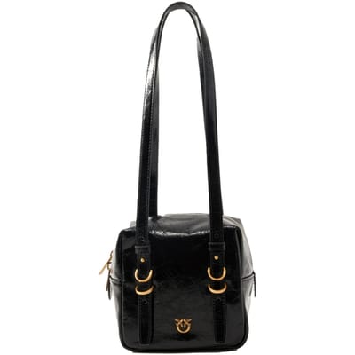 PINKO Cubic Mini tas Schoudertas Leder 16 cm - Dames - nero-antique gold
