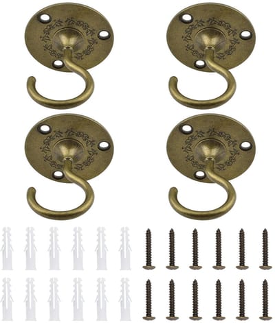 Dailygoods- Plafondhaak 4 Stuks - Stevige Hangende Kroonluchter - Antieke Beugel - Brons - Premium Legering - Voor Hangende Planten - Haak