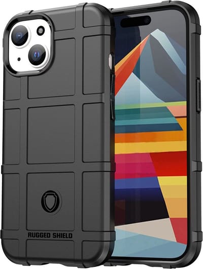 MobyDefend Hoesje - Geschikt voor iPhone 15 - Rugged Shield TPU Backcover - Zwart