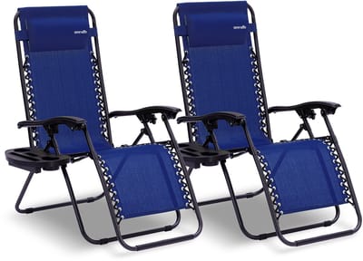 SereneLife Ligstoel set van 2 – Verstelbare Buitenkamerstoel met Afneembaar Bekerhouderblad – Inklapbare Relaxstoel met Verwijderbare Kussens