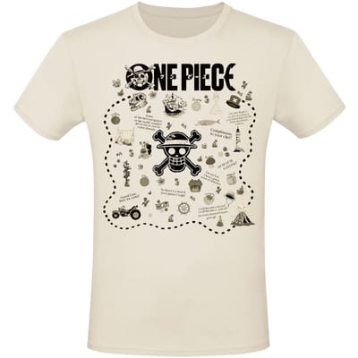 One Piece - Anime T-shirt - Treasure Map - S tot XXL - voor Mannen - ecru