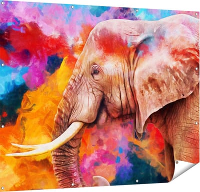 Gards Tuinposter Kleurrijke Olifant - Abstract - 150x120 cm - Tuindoek - Tuindecoratie - Wanddecoratie buiten - Tuinschilderij