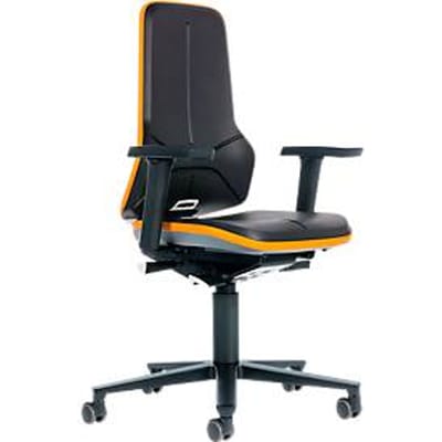 Werkstoel bimos NEON, permanent contact, basismodel zonder bekleding, met wielen, flexband oranje