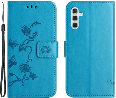 Coverup Hoesje - Geschikt voor Samsung Galaxy A35 Hoesje - Coverup Bloemen & Vlinders Book Case - Blauw