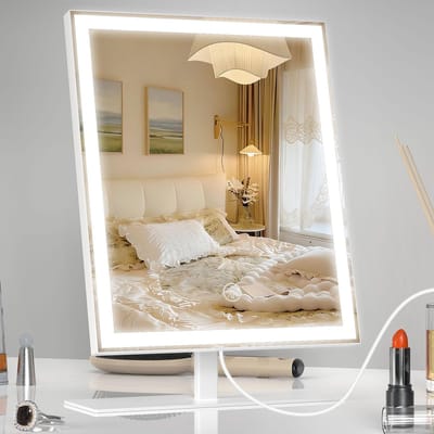 ANTENLICHT Make Up Spiegel 34x25CM - Dimbaar - Draaibaar - USB-C Oplaadpoort - 10x Vergroting - 3 lichtstanden - Dimbaar - Smart Touch - Spiegel met verlichting - Make Up Spiegel - Visagie spiegel - Wit