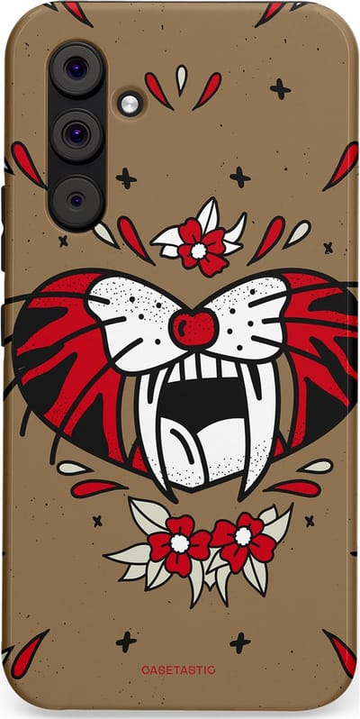 Casetastic hoesje geschikt voor Samsung Galaxy A54 (2023) 5G - Dubbellaagse bescherming - Wilde kracht - Fashion Case - Taupe Donkergrijs Bordeaux