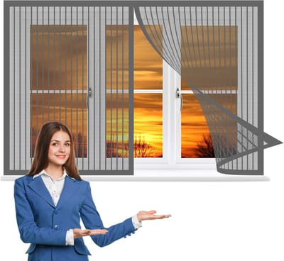 Horren voor Raam 65x120 cm - Eenvoudig te Installeren Insectenhor Grijs