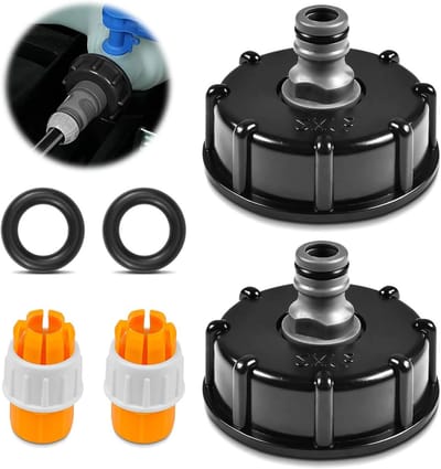 IBC Tank Cover Adapter en Accessoires voor IBC Containers, Set van 2, S60 x 6, 1/2 Inch Grof Draad en Pacifier Ventiel Adapter voor Wateropslag