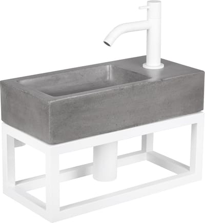 Differnz Jukon Fonteinset Beton donkergrijs kraan gebogen mat wit 38.5 x 18.5 x 9 cm met handdoekrek mat wit